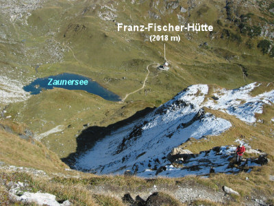 Die Franz-Fischer-Hütte am Zaunersee.