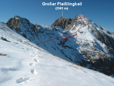 Blick zurück auf den Weg vom Pleißlingkeil zur Großwandspitze.