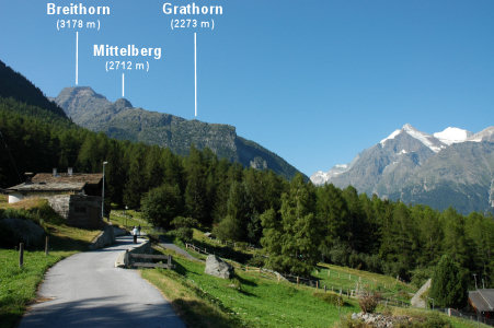 Von Grächen nach Gasenried. Im Hintergrund: Das Grathorn.