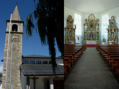 Kirche von Visperterminen mit Innenansicht.