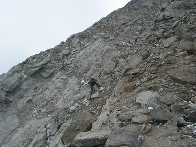 Blockschuttquerung in der Nordostflanke des Kleinschober.