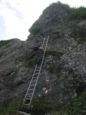 Leiter hinab zum Talgrund.