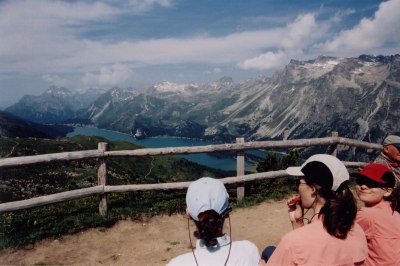 Ausblick von Furtschellas auf den Silser See.