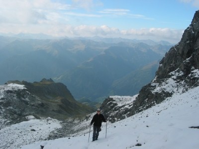 Aufstieg im Rauhkar zum Säulkopf.